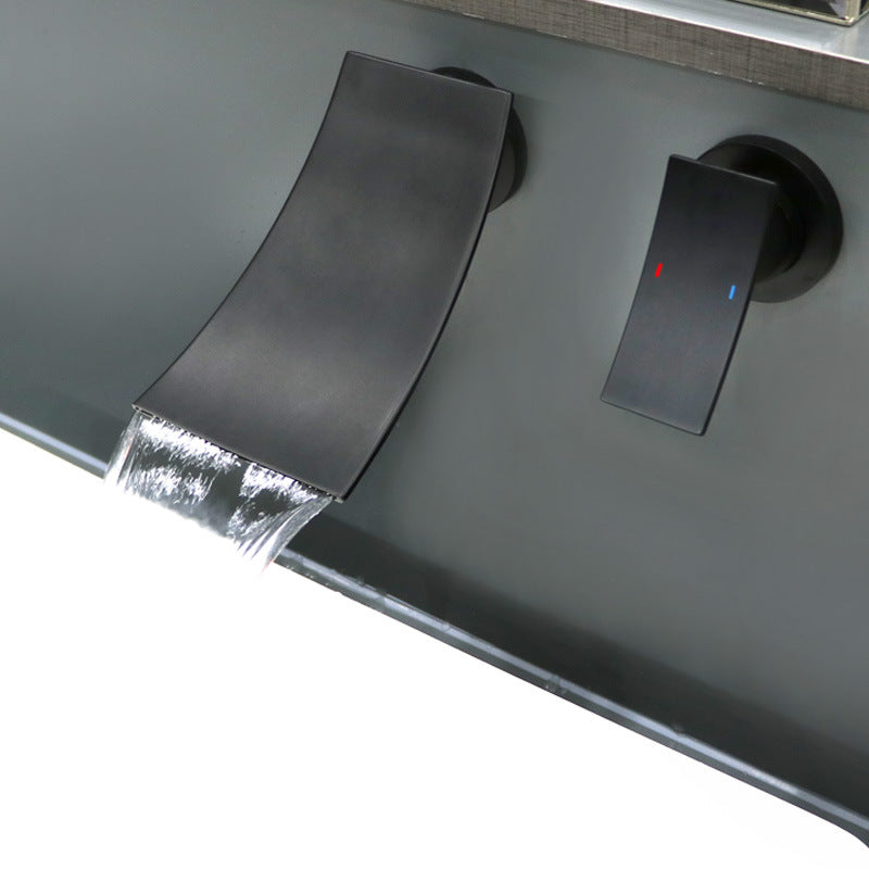 Modern Single Handle Wall Mounted Waterfall Bathroom Sink Faucet