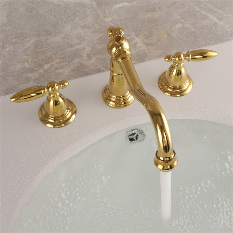 Vintage Double Handle Brass Bathroom Faucets For Sink 3 Hole