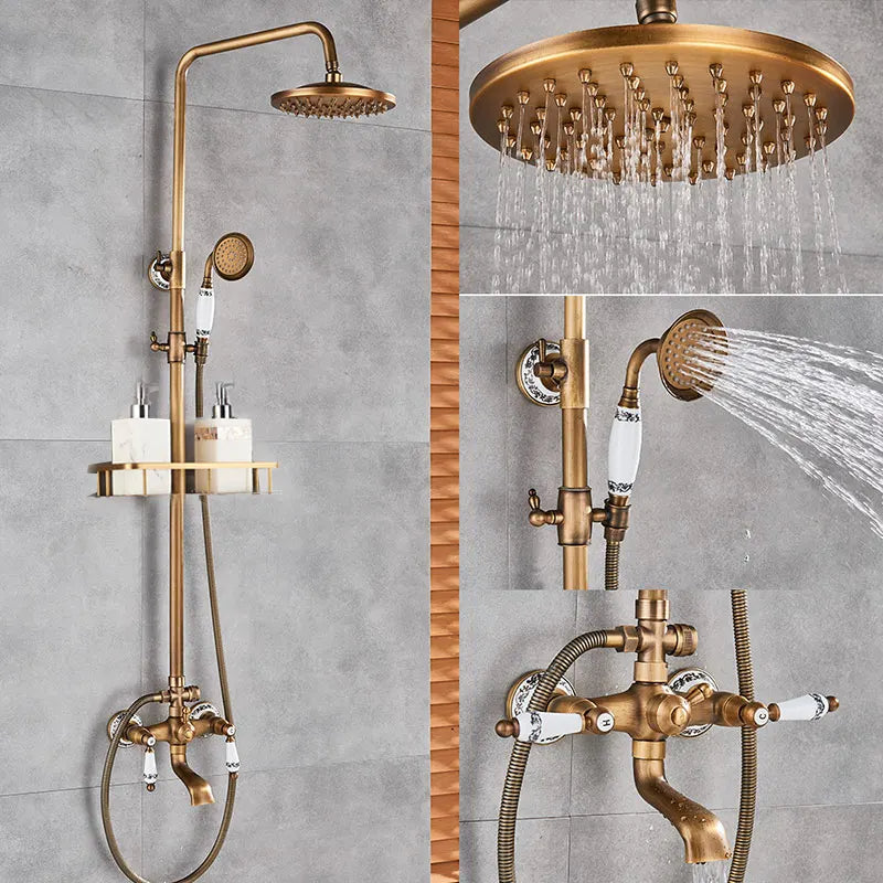 8 Inch Antique Brass Bathroom Faucet Shower Set