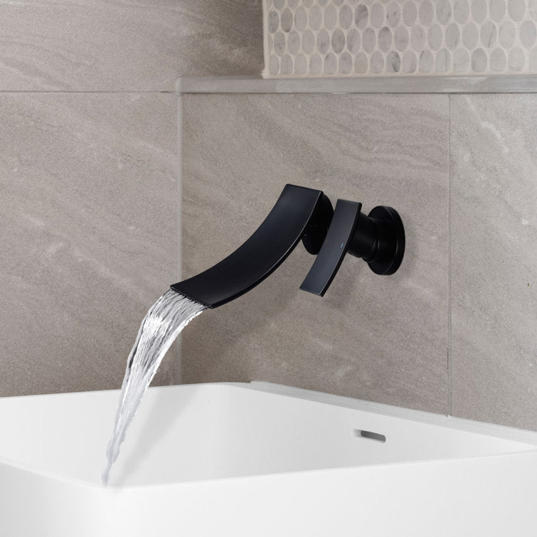 Modern Single Handle Wall Mounted Waterfall Bathroom Sink Faucet