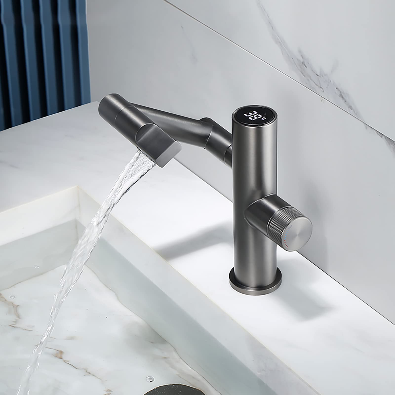 Single-Hole Smart Bathroom Faucet with Temperature Display