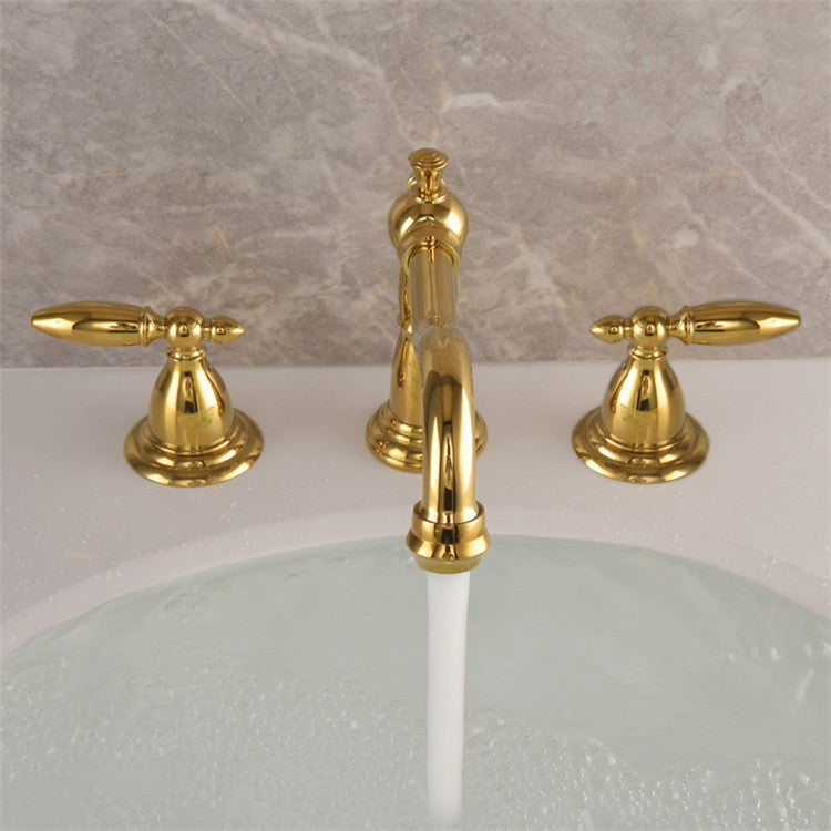 Vintage Double Handle Brass Bathroom Faucets For Sink 3 Hole