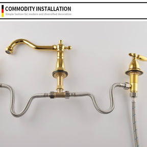 Vintage Double Handle Brass Bathroom Faucets For Sink 3 Hole