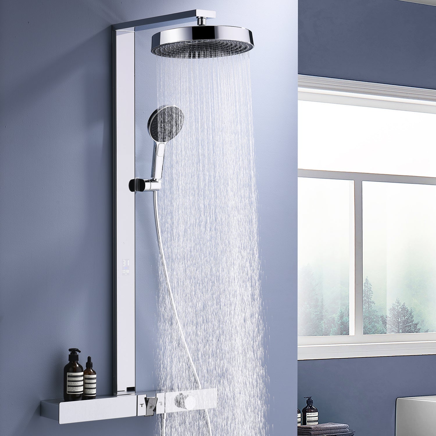 State-of-the-Art Shower System with Rainfall Shower head