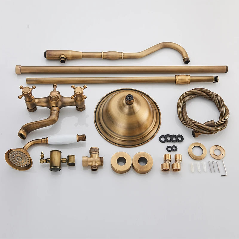 Classic Antique Brass in-wall Bathroom Outdoor Shower System