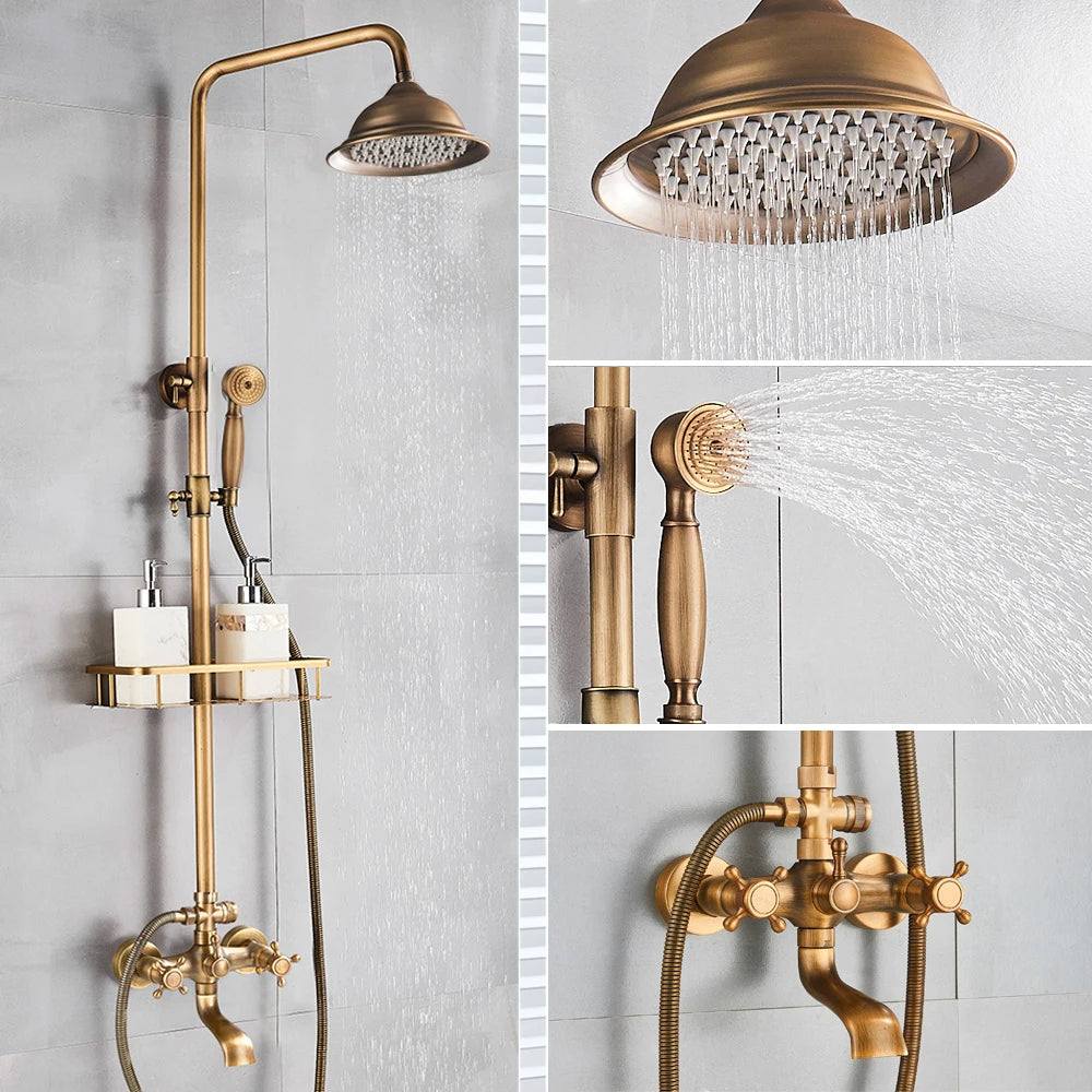 Retro Copper Shower Set with Brass Tap and Practical Showers
