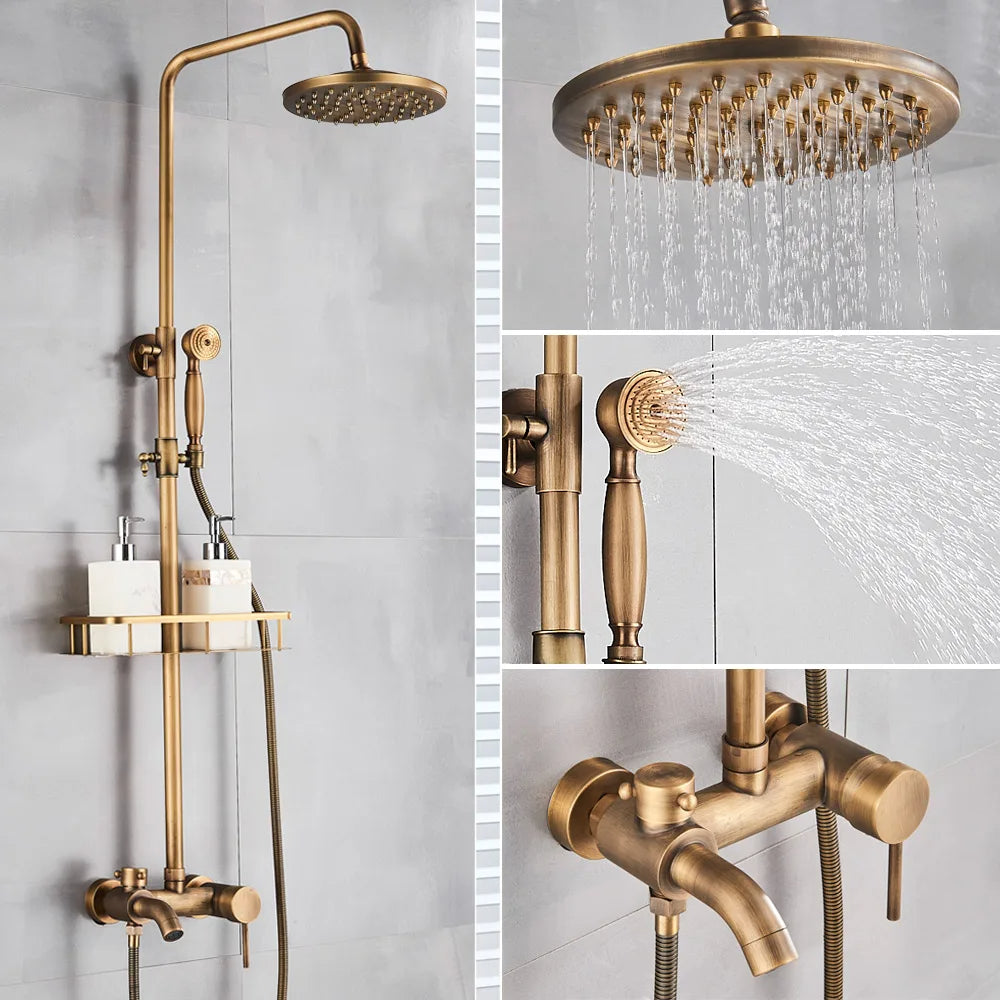 Retro style shower system, brass, antique bronze color, ceramic..