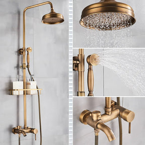 Antique Brass Bathroom Shower System with Hand Sprayer