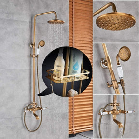 8 Inch Antique Brass Bathroom Faucet Shower Set