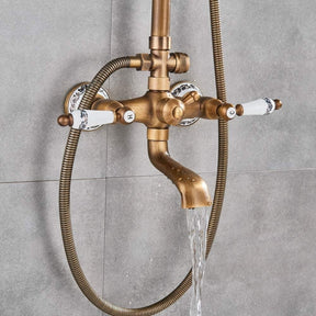 8 Inch Antique Brass Bathroom Faucet Shower Set